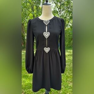 Saloni Women's Camille Black Mini Dress W/Embellished Hearts NEW Size 2